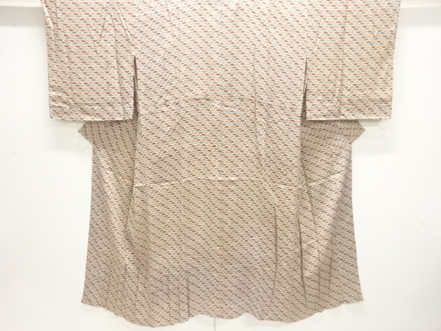 JAPANESE KIMONO / ANTIQUE MON KINSHA FAN PATTERN HITOEJUBAN